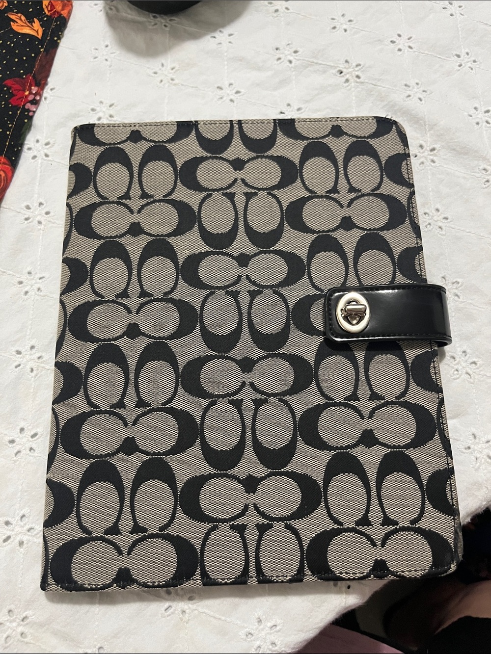 Coach Signature Tablet Cover in Black and Tan